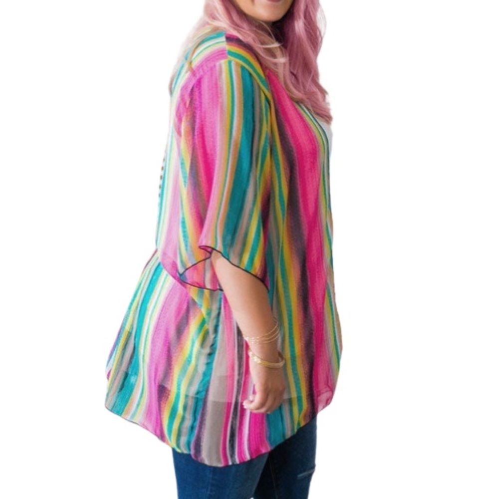 NOW & FOREVER Vibrant Hot Pink Striped Sheer Cardigan